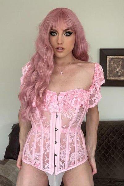 Lace & Ruffle Overbust Corset with Cap Sleeves