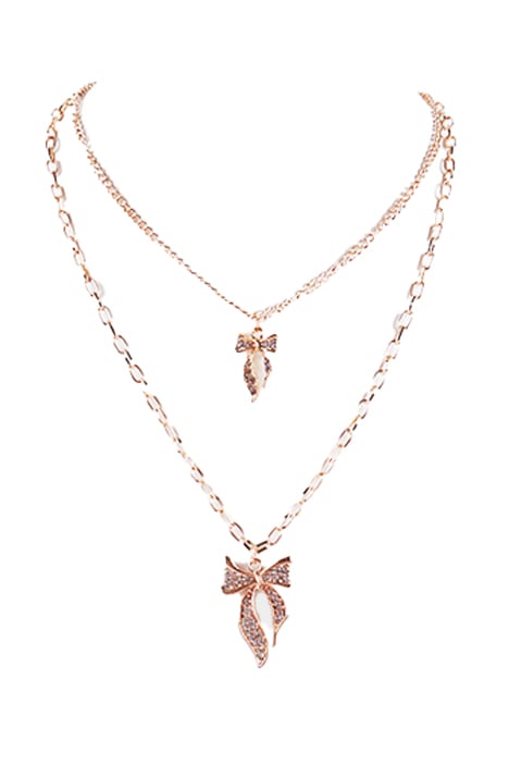 Rhinestone Bow Layered Necklace
