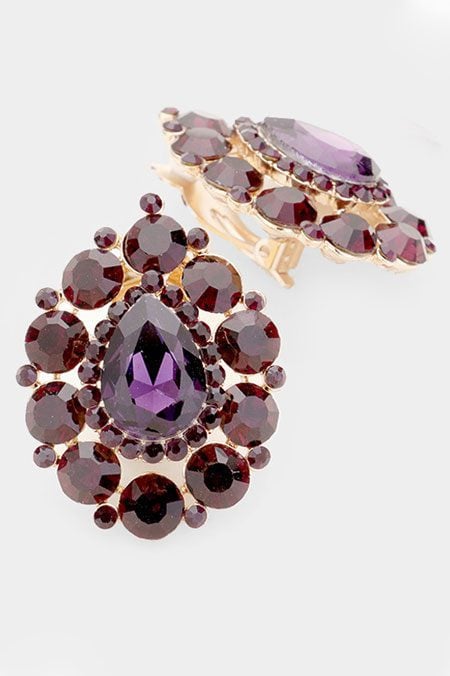 Crystal Trimmed Teardrop Evening Clip-on Earrings