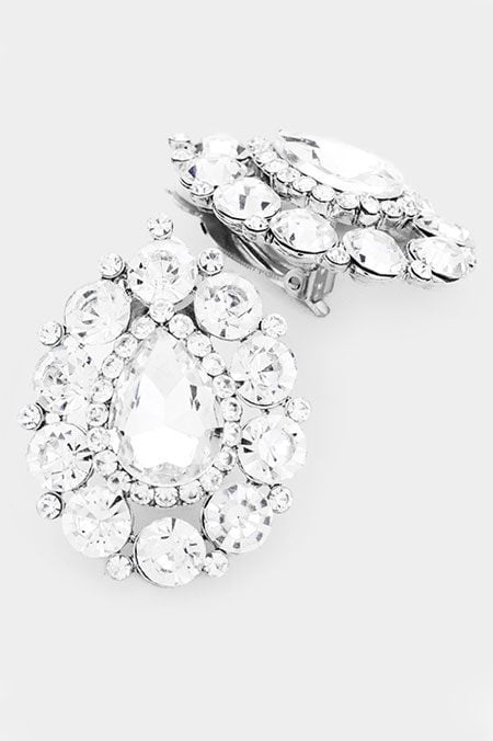 Crystal Trimmed Teardrop Evening Clip-on Earrings