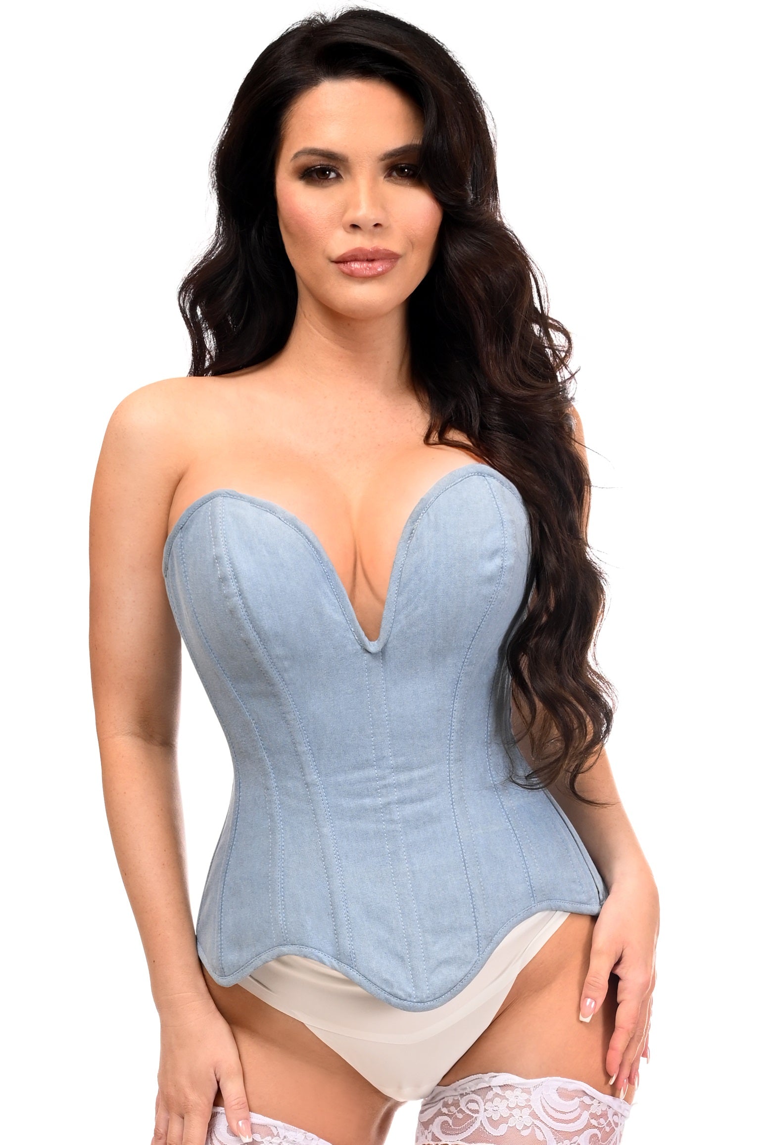 Kelly Plunging Denim Corset