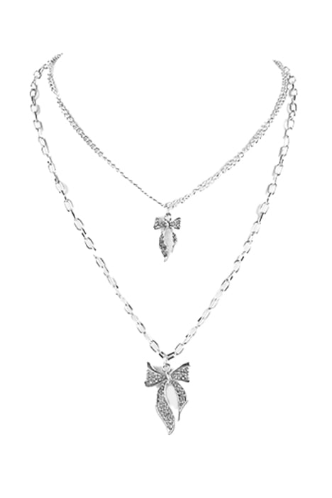 Rhinestone Bow Layered Necklace
