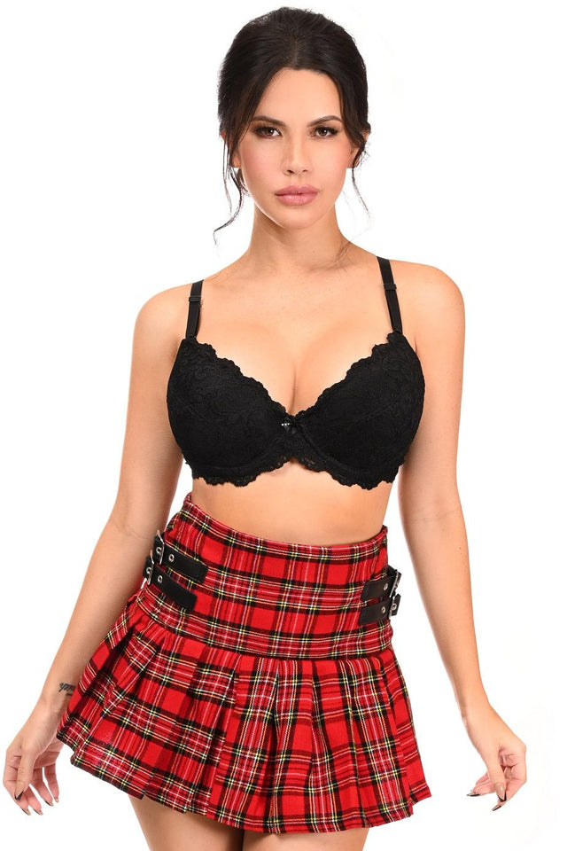 Plaid Mini Skirt with Buckles