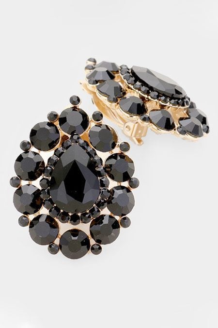 Crystal Trimmed Teardrop Evening Clip-on Earrings