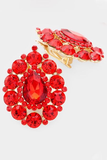 Crystal Trimmed Teardrop Evening Clip-on Earrings