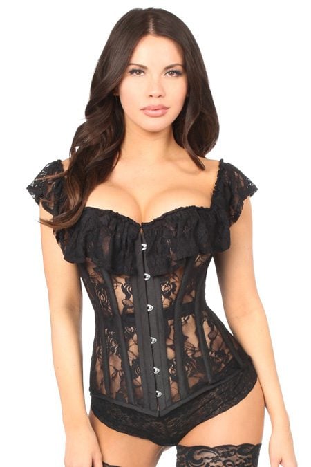 Lace & Ruffle Overbust Corset with Cap Sleeves