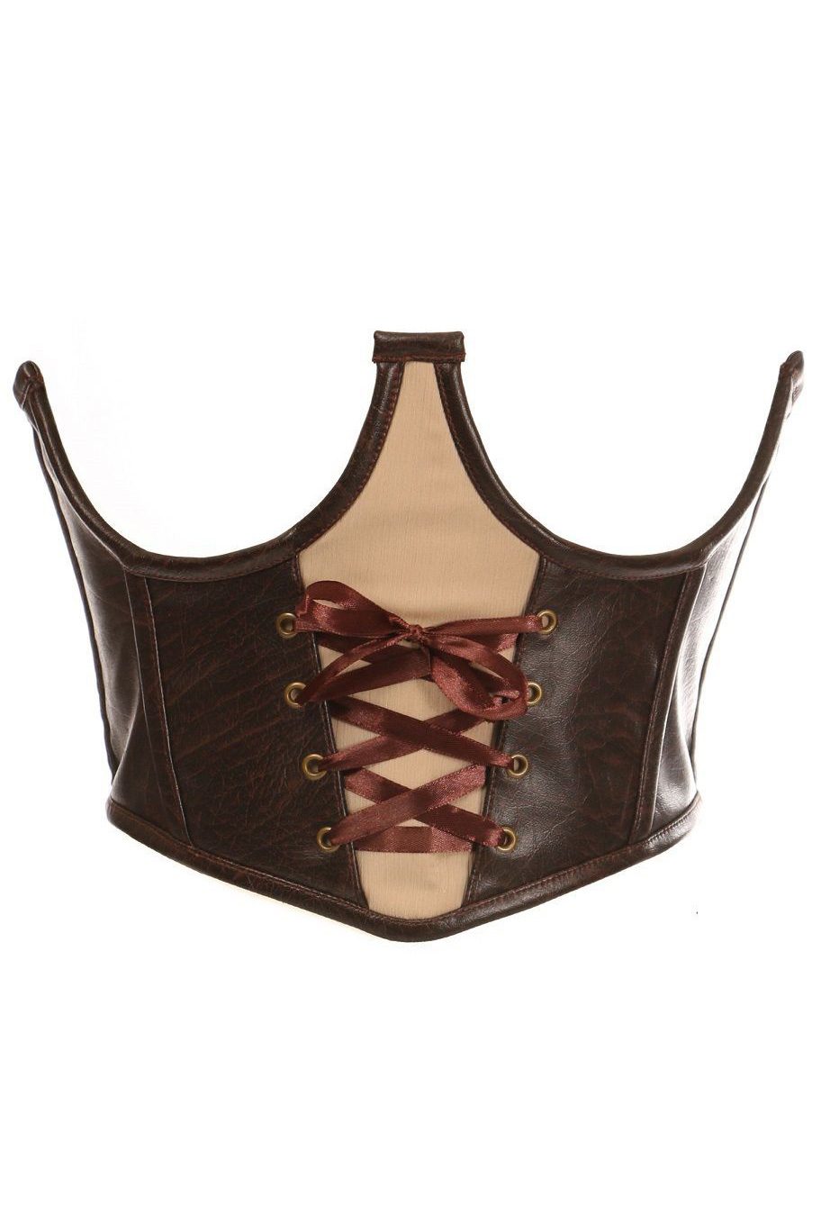 Faux Leather Lace Up Open Cup Bra