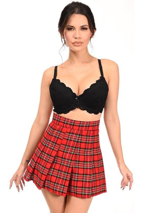 Pleated Plaid Mini Skirt